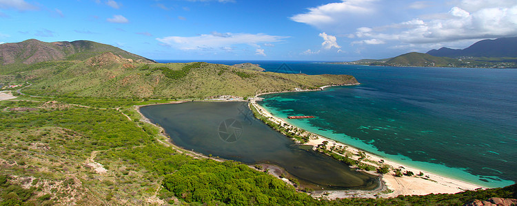 少校海湾海滩圣基茨旅行蓝色全景海岸天堂天空顶峰热带小猫海景图片