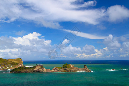 圣卢西亚海岸云景蓝色岩石热带破坏海岸线假期天堂旅行图片