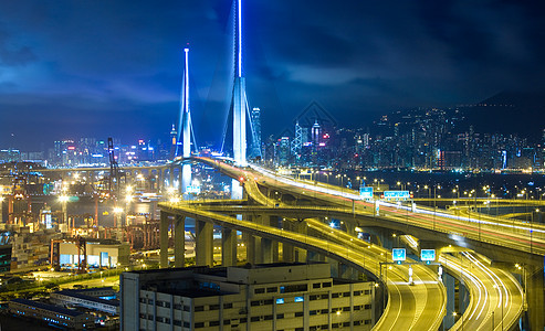 香港深夜交通大桥晚上运输汽车街道旅行运动车辆地标场景建筑市中心图片