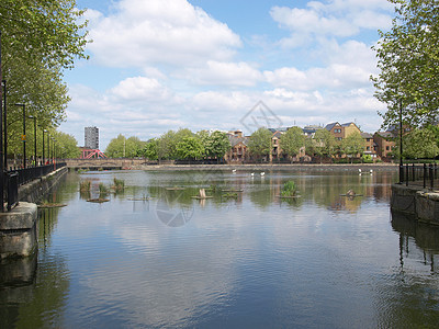 萨里水 伦敦全景城市建筑学英语王国码头中心池塘蓝色港区图片