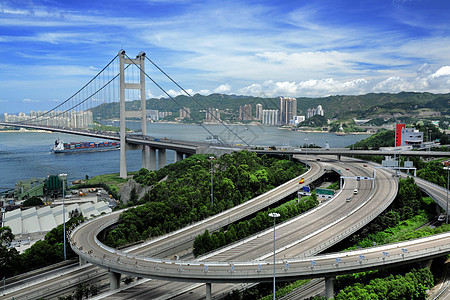 清马桥旅行曲线运动辉光场景街道蓝色汽车交通海洋图片