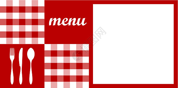 菜单设计 红色桌布 餐具和白色文本图片