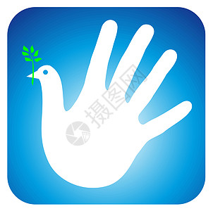 和平之手白色鸽子叶子翅膀天空蓝色卡片权利自由图片