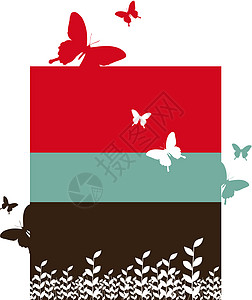 蝴蝶和树叶背景红色墙纸草地黑色条纹飞行翅膀白色昆虫花园背景图片