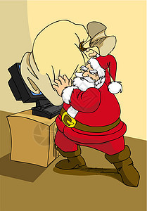 Xmas电子商务系列 圣诞老人试图通过互联网发送礼品图片