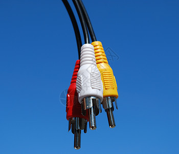视频和音频电缆信号金子连接器红色黄色电子力量男性蓝色插头图片