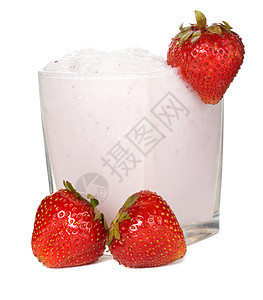 新鲜草莓奶昔奶油水果酒吧甜点稻草果汁冰淇淋泡沫玻璃美食图片
