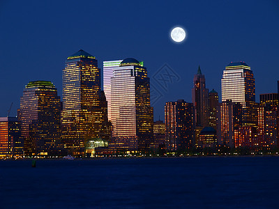 下曼哈顿天线自由国家中心地标建筑学旅行月亮天际蓝色建筑图片