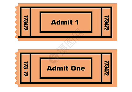 两张机票插图入口准入长方形售票处白色音乐会数字录取穿孔背景图片