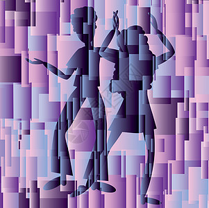 彩色珍珠舞女女士玫瑰姿势正方形蓝色紫色男人插图角落男性图片
