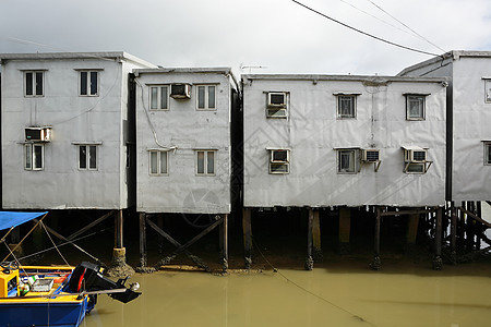 Tai O 渔村 香港有小屋蓝色窝棚房子住宅风化钓鱼天空村庄棚户区旅行图片