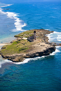 从以上海洋水平珊瑚蓝色灯塔废墟海浪天线风景图片