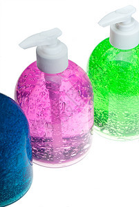 白色的发胶瓶凝胶蓝色粉色头发塑料气泡化妆品卫生绿色图片