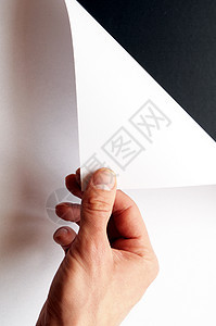 手转纸空白手指车削角落笔记床单展示白色边界商业图片