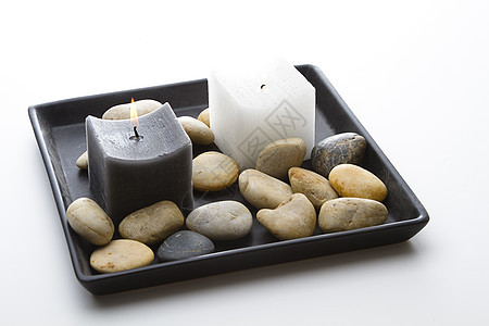 锌板盘健康温泉点燃蜡烛风格石头奢华装饰岩石治疗图片