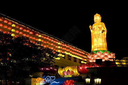 中国新年绿灯明节日遗产灯笼信仰传统寺庙上帝精神宗教文化图片