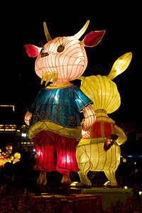 中国动物Zodiac灯灯笼节日遗产上帝兔子寺庙精神内存十二生肖宗教背景图片