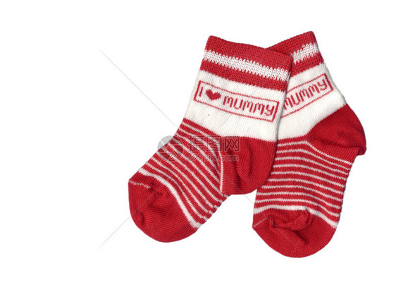 孤立的幼儿袜子红色棉布条纹痒痒婴儿鞋套装短袜衣服图片
