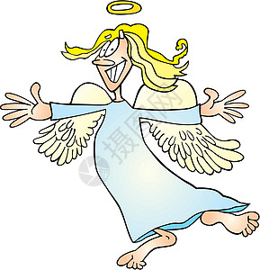 有趣的天使卡通片快乐天堂微笑绘画长发漫画服装金发女郎羽毛背景图片