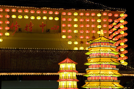 中国新年绿灯明月球信仰寺庙灯笼遗产节日上帝文化宗教传统图片