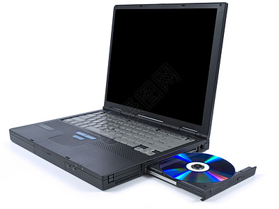 黑色笔记本电脑和DVD影碟机白色数据技术磁盘激光驾驶烧伤托盘光盘图片