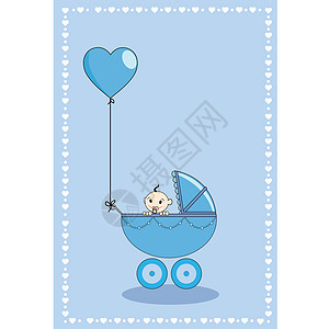 婴儿宝宝生日越野车毯子婴儿车框架运输邀请函生活新生蓝色图片