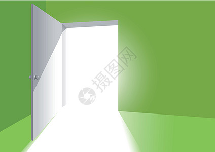 一扇开着的门 在一个浅绿色的房间图片