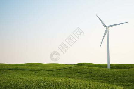 风车刀片绿草地上的风风涡轮机风车计算机力量风力爬坡天堂刀片发电机草地地平线背景