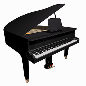 白种背景的格朗钢琴孤立乐器黑色白色娱乐反射钢琴钥匙键盘音乐会插图图片