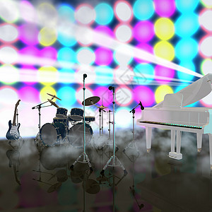 音乐舞台上的乐器剧院岩石灯光流行音乐娱乐风头聚光灯金属唱歌艺术家图片