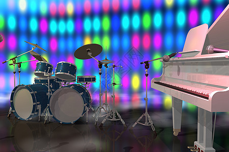 音乐舞台上的乐器紫色岩石流行音乐灯光娱乐风头乐队三角金属艺术家图片