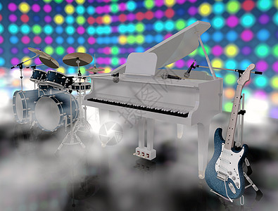 音乐舞台上的乐器音乐会岩石唱歌三角紫色麦克风乐队聚光灯金属艺术家图片