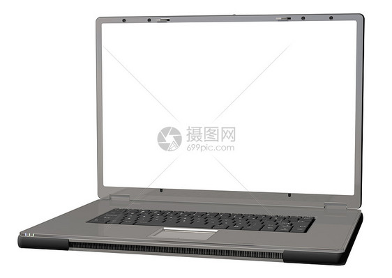 在白色背景上被孤立的膝上型计算机水平钥匙技术键盘灰色监视器屏幕笔记本储蓄者机动性图片
