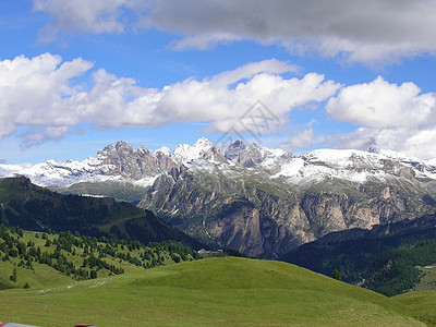 山蓝色山脉草地岩石高山天空蝶鞍团体晴天全景图片