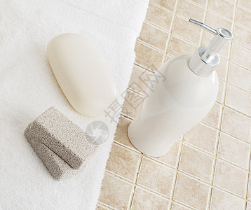 Spa 显示洗发水保健治疗美丽石头毛巾洗澡宏观淋浴化妆品图片
