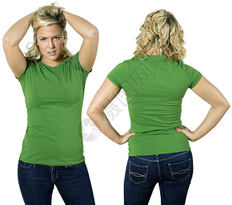 穿白绿衬衫的金发女性背景图片