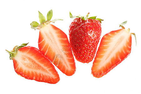 草莓切片水果红色活力饮食白色食物背景图片