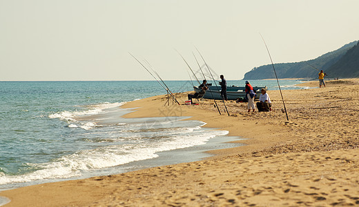 在Obzor海滩捕鱼图片