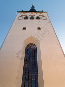 古塔林的奥列维斯特教堂教会建筑蓝色风向标历史城市首都天空场景旅行图片