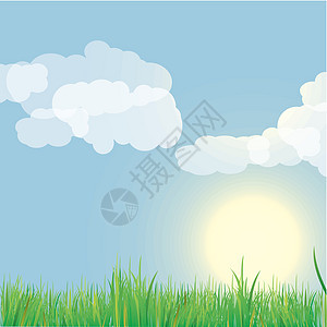 蓝色天空的自然背景 矢量 I 说明生长美丽云景植物季节风景杂草场地草地叶子图片