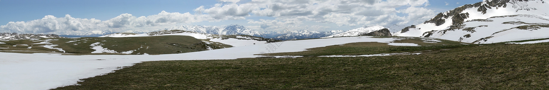 主要高加索山脊山峰天空草甸距离冰川旅游一条路线高山文件全景图片