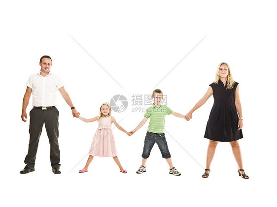 家庭四个人影棚喜悦小女孩姐姐兄弟拥抱小男孩团结快乐图片