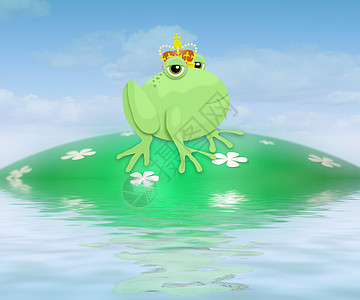 童话王子青蛙王子蟾蜍版税插图绿色卡通片童话两栖动物皇家动物背景
