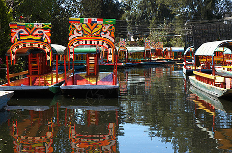 墨西哥城Xochimilco号船航海运河旅行游客花园拉丁城市休闲蔬菜血管图片
