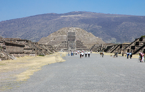 墨西哥Teotihuacan牙裔石头脚步考古学游客文化废墟城市太阳楼梯图片