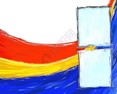 抽象背景刷子黄色蓝色插图窗户艺术红色框架海浪边界背景图片