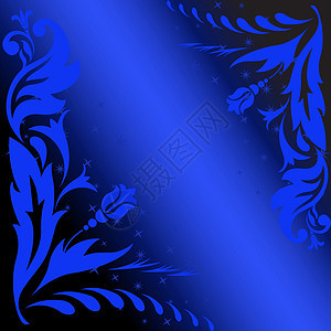 黑色的蓝色花朵叶子插图装饰条纹风格植物星星螺旋绘画坡度背景图片