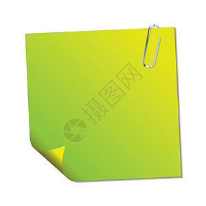 绿色粘贴纸条回形针角落办公室夹子插图补给品标签卷曲阴影背景图片