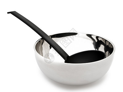 碗里放着汤盘金属光泽抛光厨房食物勺子汤匙用具反射早餐图片