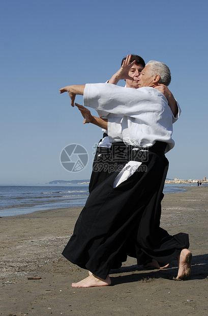 Aikido 师资培训海滩男人武士海洋训练格斗瞳孔操作说明成人图片